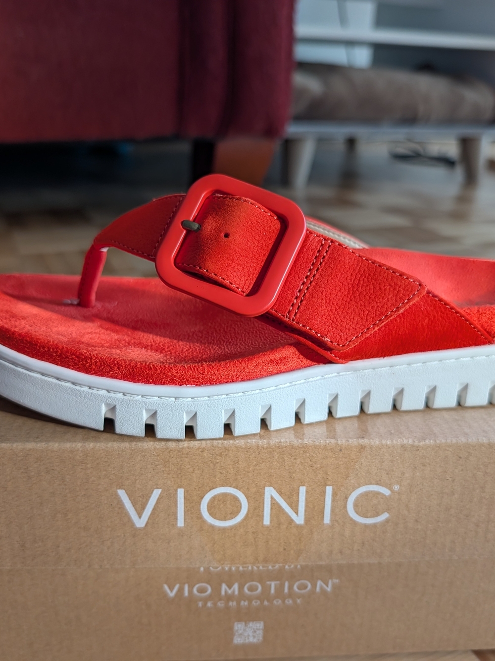 Vionic Orange Suede Buckle Thong Sandals - Picture 3 of 5